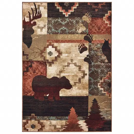 4'x6' Rustic Brown Animal Lodge Area Rug Photo 1