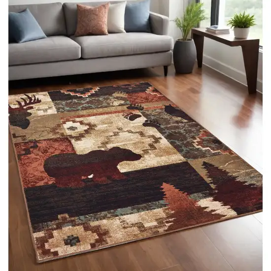 Rustic Brown Animal Lodge Area Rug Photo 1