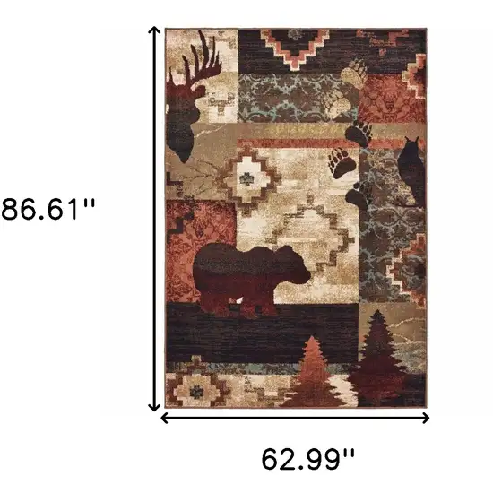 5'x7' Rustic Brown Animal Lodge Area Rug Photo 6