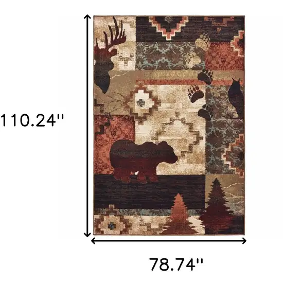 7'x9' Rustic Brown Animal Lodge Area Rug Photo 6