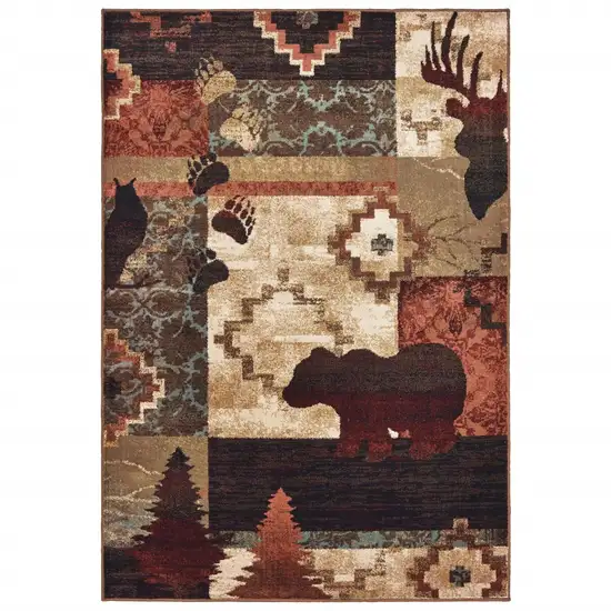 7'x9' Rustic Brown Animal Lodge Area Rug Photo 5