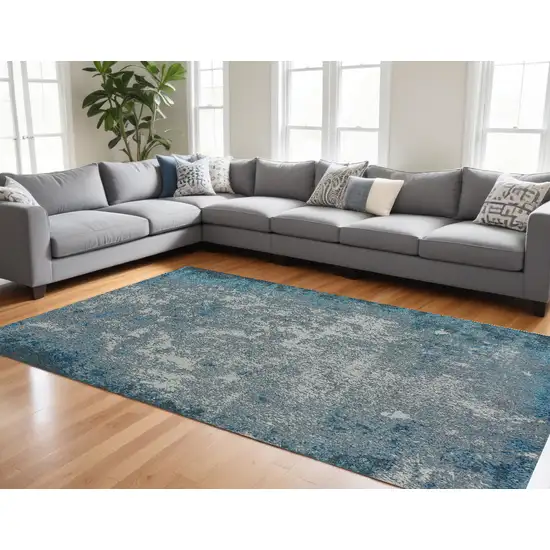 Silver Blue Machine Woven Abstract Smudge Indoor Area Rug Photo 1