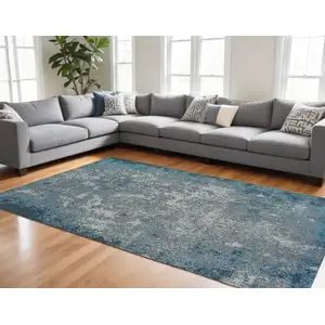 Photo of 8'x11' Silver Blue Machine Woven Abstract Smudge Indoor Area Rug