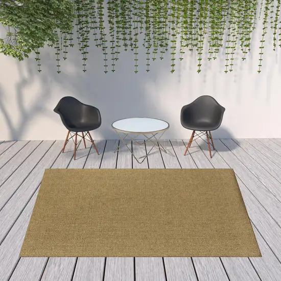 8'x11' Solid Tan Indoor Outdoor Area Rug Photo 10