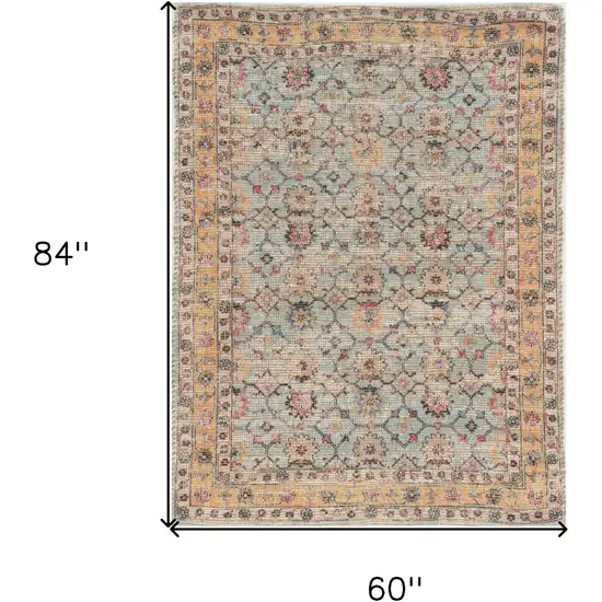 5'X7' Spa Green Hand Woven Floral Traditional Indoor Area Rug Photo 5