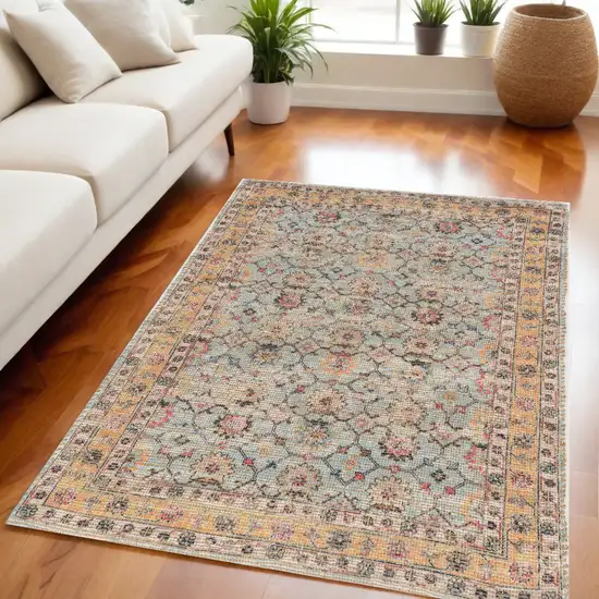 5'X7' Spa Green Hand Woven Floral Traditional Indoor Area Rug Photo 2