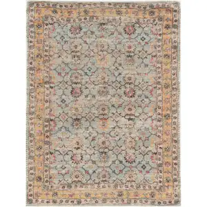 Photo of 5'x7' Spa Green Hand Woven Floral Traditional Indoor Area Rug