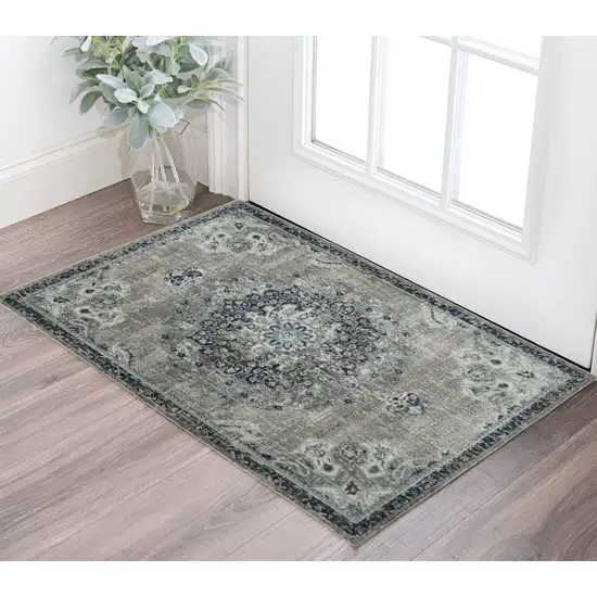 Teal Blue Medallion Power Loom Area Rug Photo 1