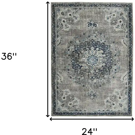 2' x 3' Teal Blue Medallion Power Loom Area Rug Photo 6