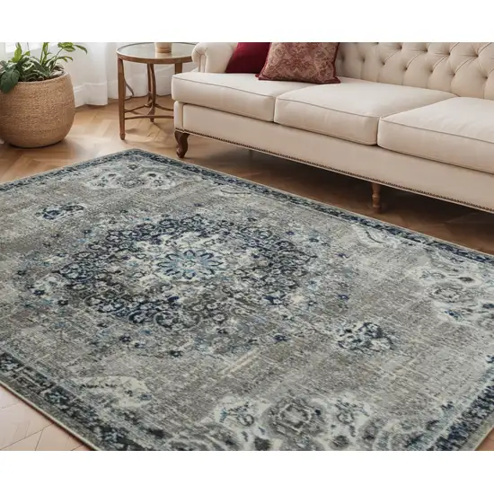 Teal Blue Medallion Power Loom Area Rug Photo 1