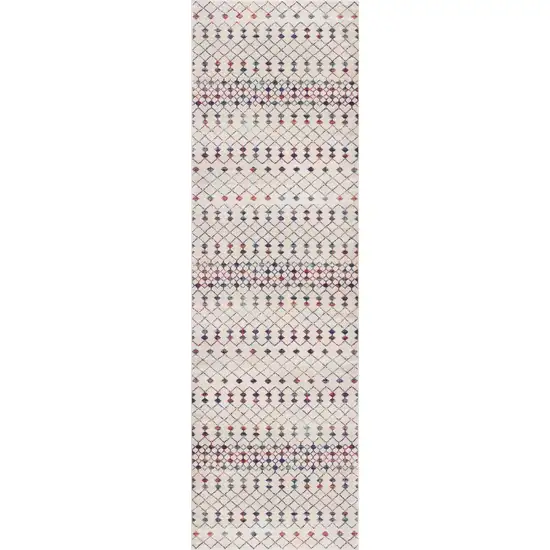 2' x 13' White Modern Geometric Grid Runner Rug Photo 2