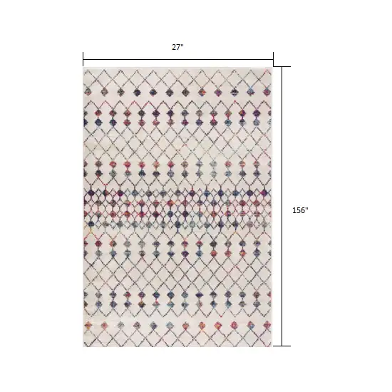 2' x 13' White Modern Geometric Grid Runner Rug Photo 3