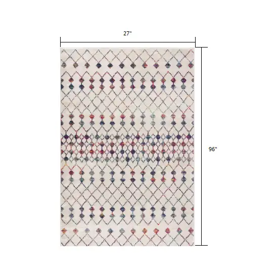 2' x 8' White Modern Geometric Grid Runner Rug Photo 5