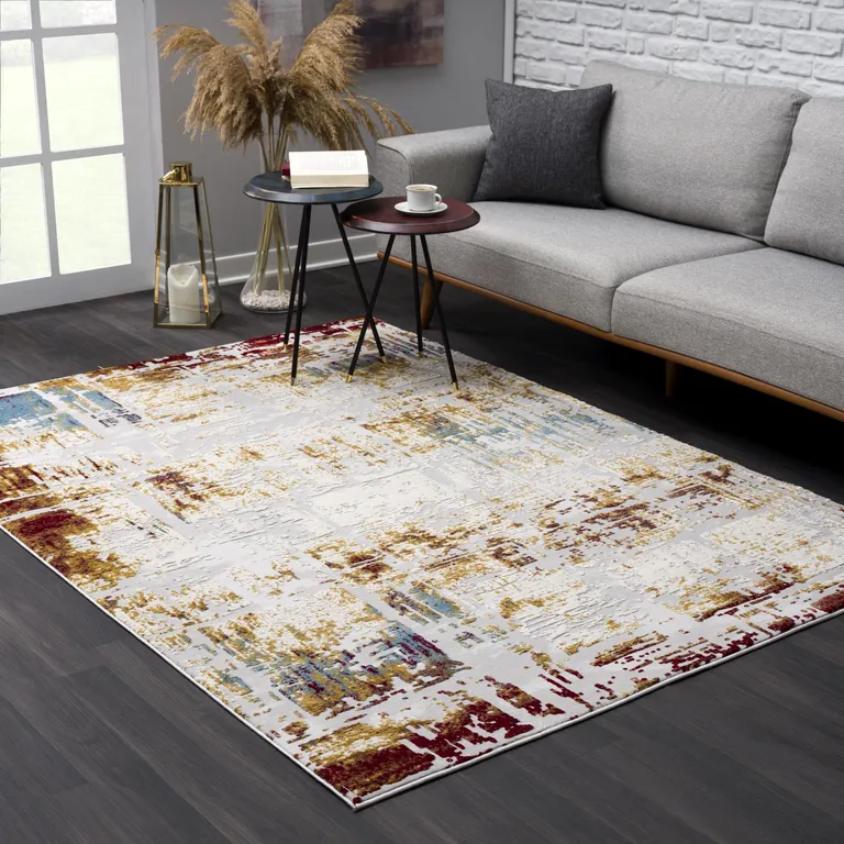 Abstract Beige and Gold Modern Area Rug Photo 1