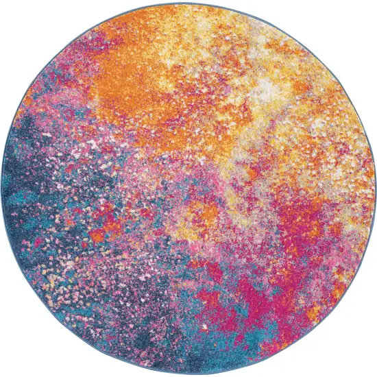 4' Blue And Orange Abstract Round Rug Photo 2