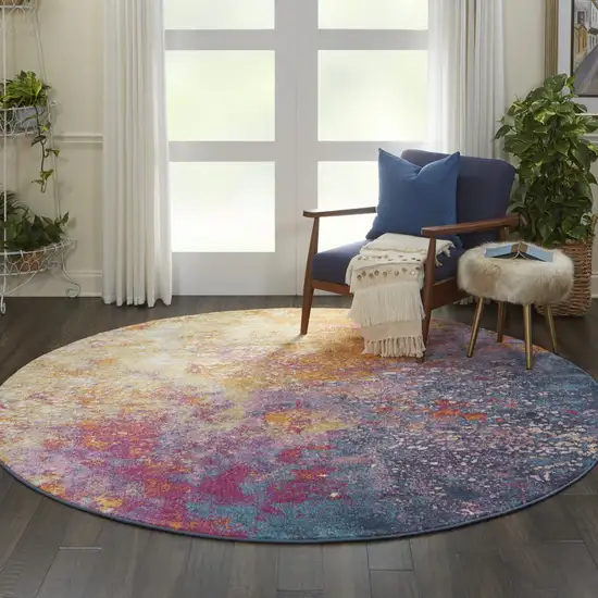 8' Sunset Round Abstract Power Loom Area Rug Photo 7