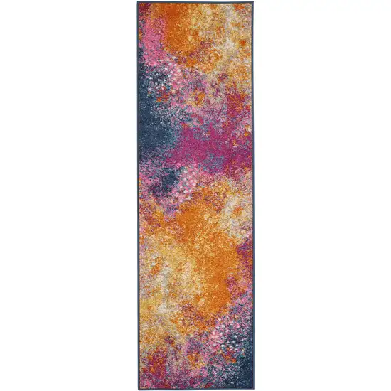 10' Blue And Orange Abstract Runner Rug Photo 1