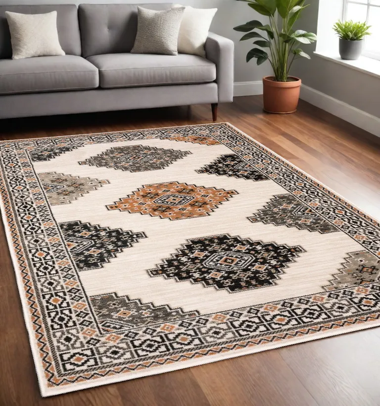 Abstract Ivory and Gray Geometric Indoor Area Rug Photo 4