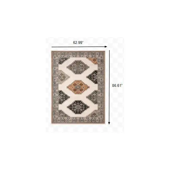 Abstract Ivory and Gray Geometric Indoor Area Rug Photo 3