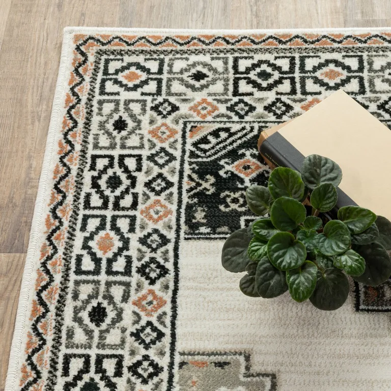 Abstract Ivory and Gray Geometric Indoor Area Rug Photo 3