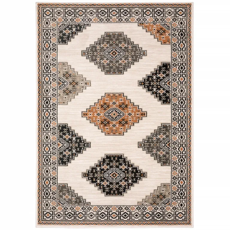 Abstract Ivory and Gray Geometric Indoor Area Rug Photo 1