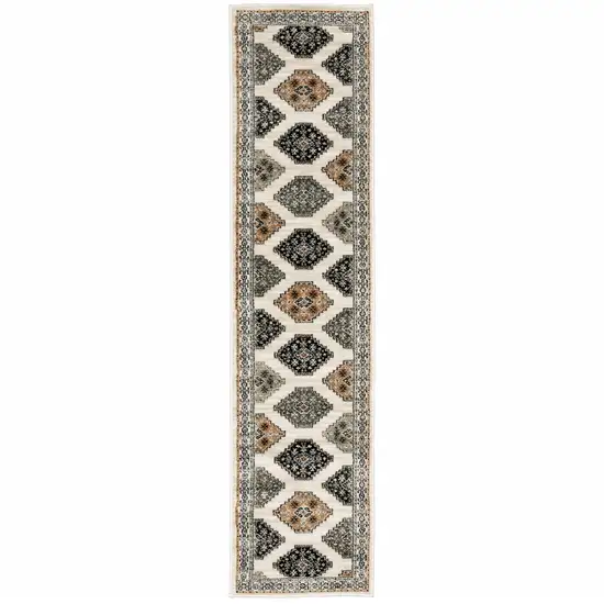 Abstract Ivory and Gray Geometric Indoor Runner Rug Photo 1