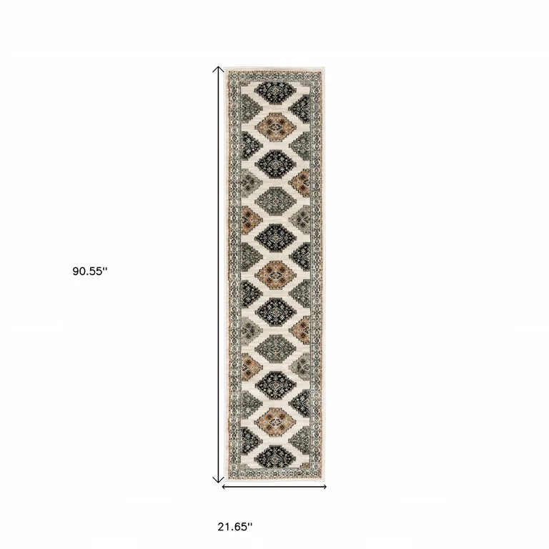 Abstract Ivory and Gray Geometric Indoor Runner Rug Photo 4