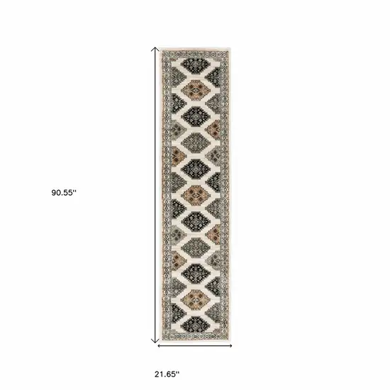 Abstract Ivory and Gray Geometric Indoor Runner Rug Photo 5