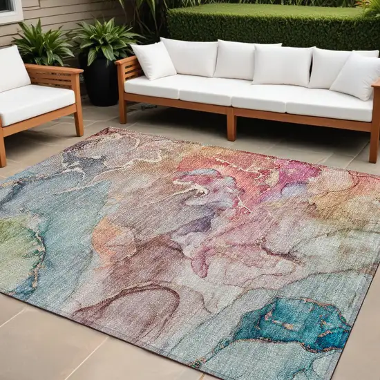 Abstract Washable Non Skid Indoor Outdoor Area Rug Photo 1