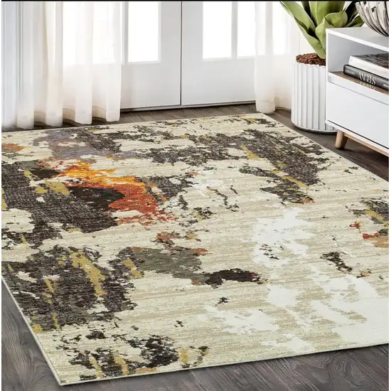 Beige and Black Power Loom Area Rug Photo 1