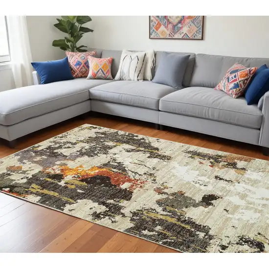 Beige and Black Power Loom Area Rug Photo 1