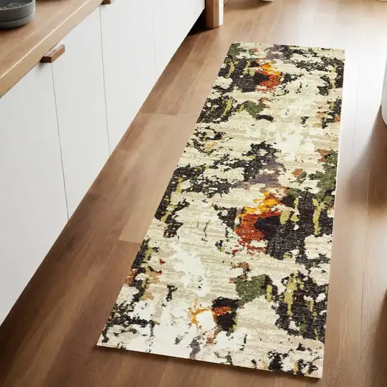 Beige and Black Power Loom Runner Rug Photo 1