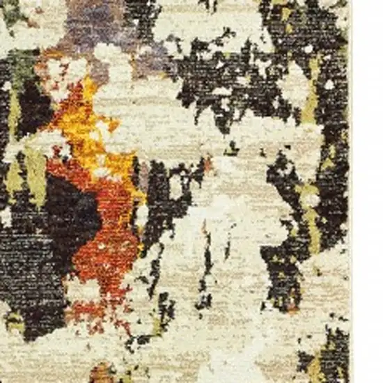 Abstract Weathered Beige and Gray Indoor Runner Rug Photo 4