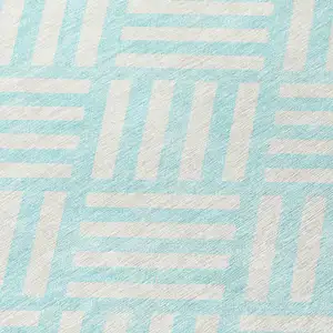 Photo of Aqua And Ivory Geometric Washable Indoor Outdoor Area Rug