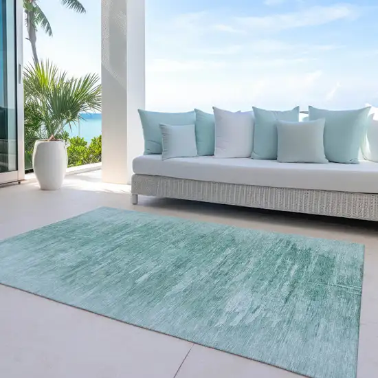 Aqua And Teal Blue Abstract Washable Indoor Outdoor Area Rug Photo 7