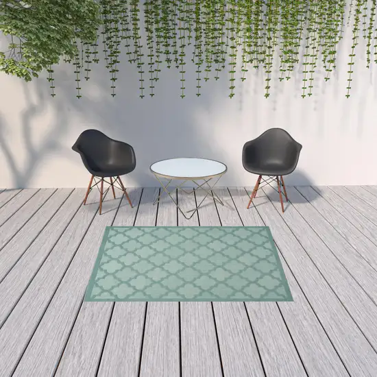 Aqua And Teal Ikat Indoor Outdoor Area Rug Photo 2