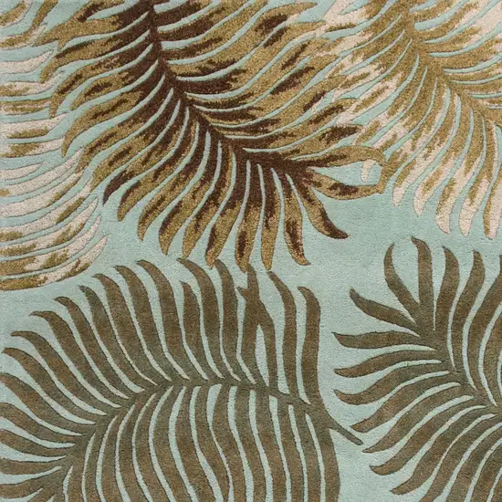 Aqua Blue Hand Tufted Tropical Leaves Indoor Area Rug Photo 3