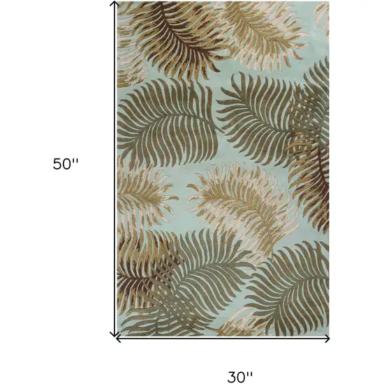 3'X4' Aqua Blue Hand Tufted Tropical Leaves Indoor Area Rug Photo 7