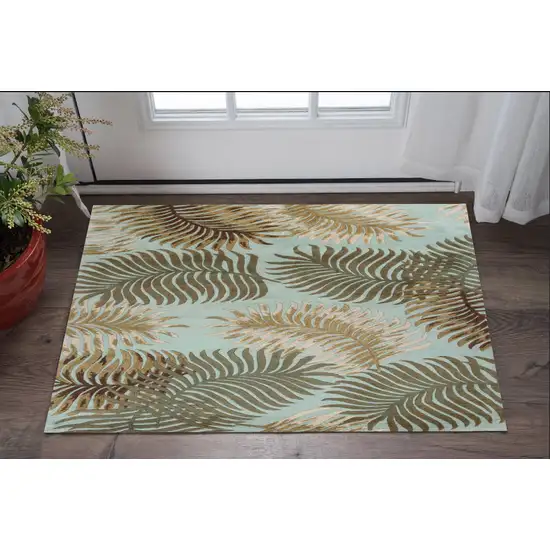 3'X4' Aqua Blue Hand Tufted Tropical Leaves Indoor Area Rug Photo 2