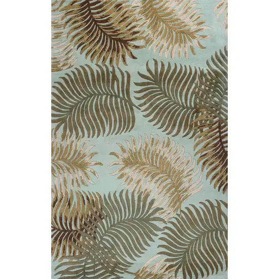 Aqua Blue Hand Tufted Tropical Leaves Indoor Area Rug Photo 1