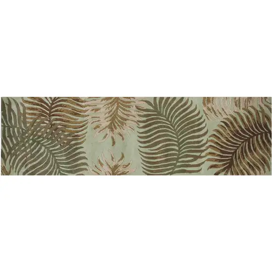 Aqua Blue Hand Tufted Tropical Leaves Indoor Runner Rug Photo 2