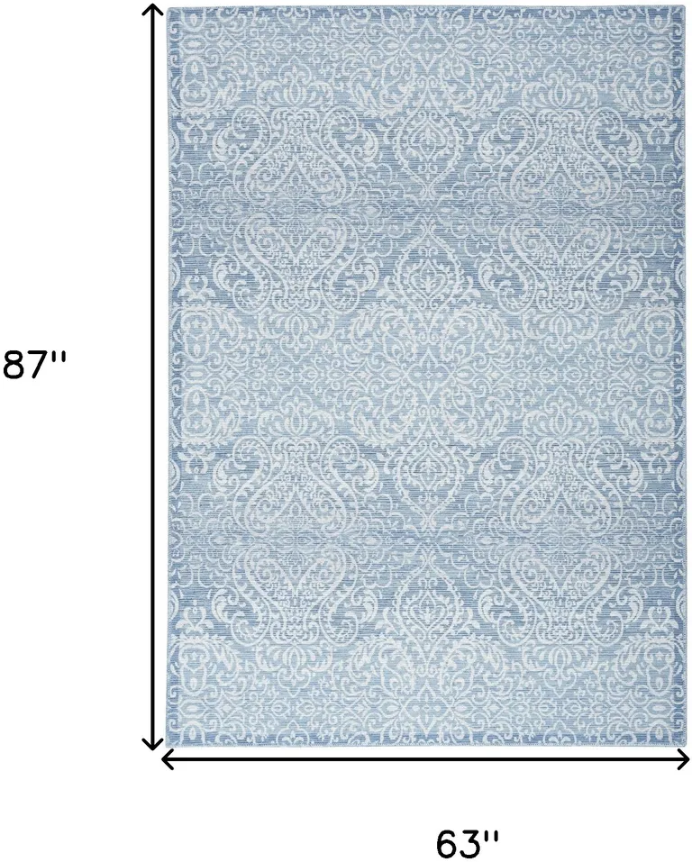 Aqua Damask Distressed Washable Area Rug Photo 5