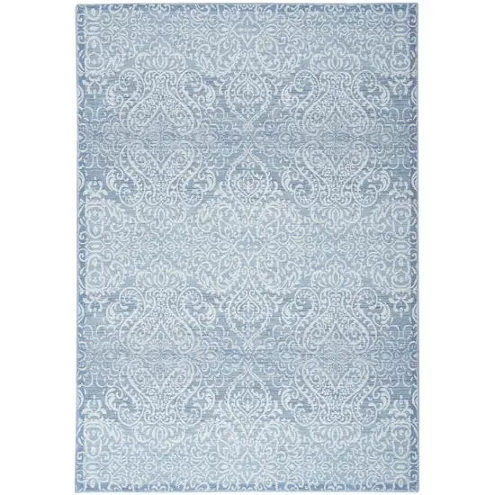 Aqua Damask Distressed Washable Area Rug Photo 1