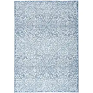 Photo of Aqua Damask Distressed Washable Area Rug