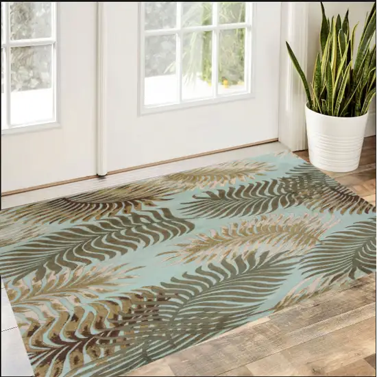 Aqua Fern Leaves Wool Area Rug Photo 1