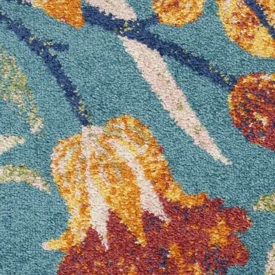 Aqua Floral Power Loom Area Rug Photo 5