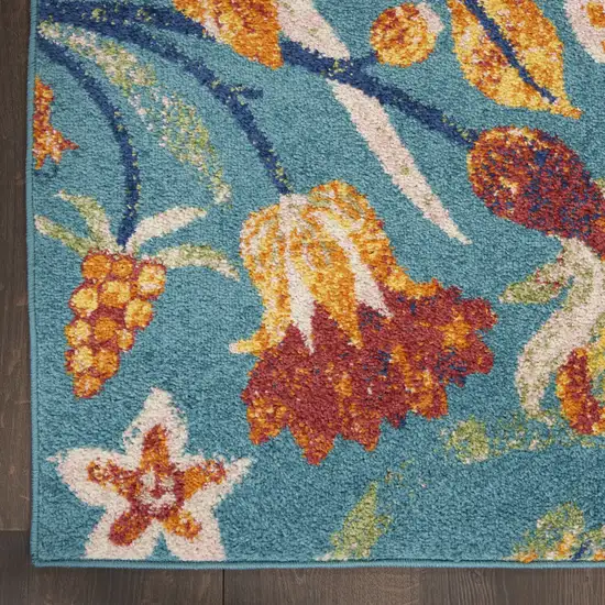 Aqua Floral Power Loom Area Rug Photo 4