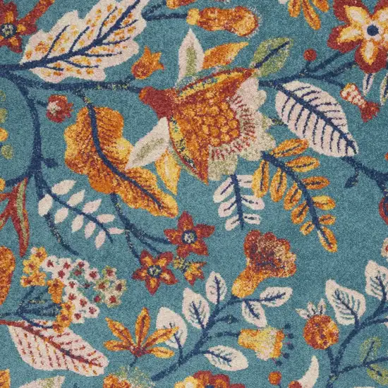 Aqua Floral Power Loom Area Rug Photo 8