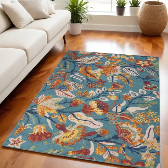 Aqua Floral Power Loom Area Rug Photo 1