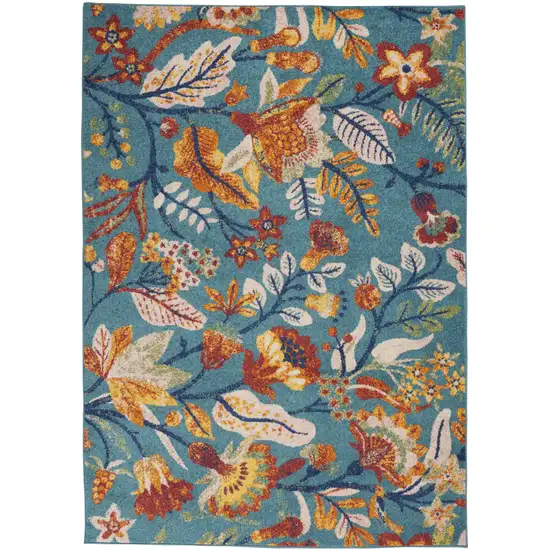 Aqua Floral Power Loom Area Rug Photo 2